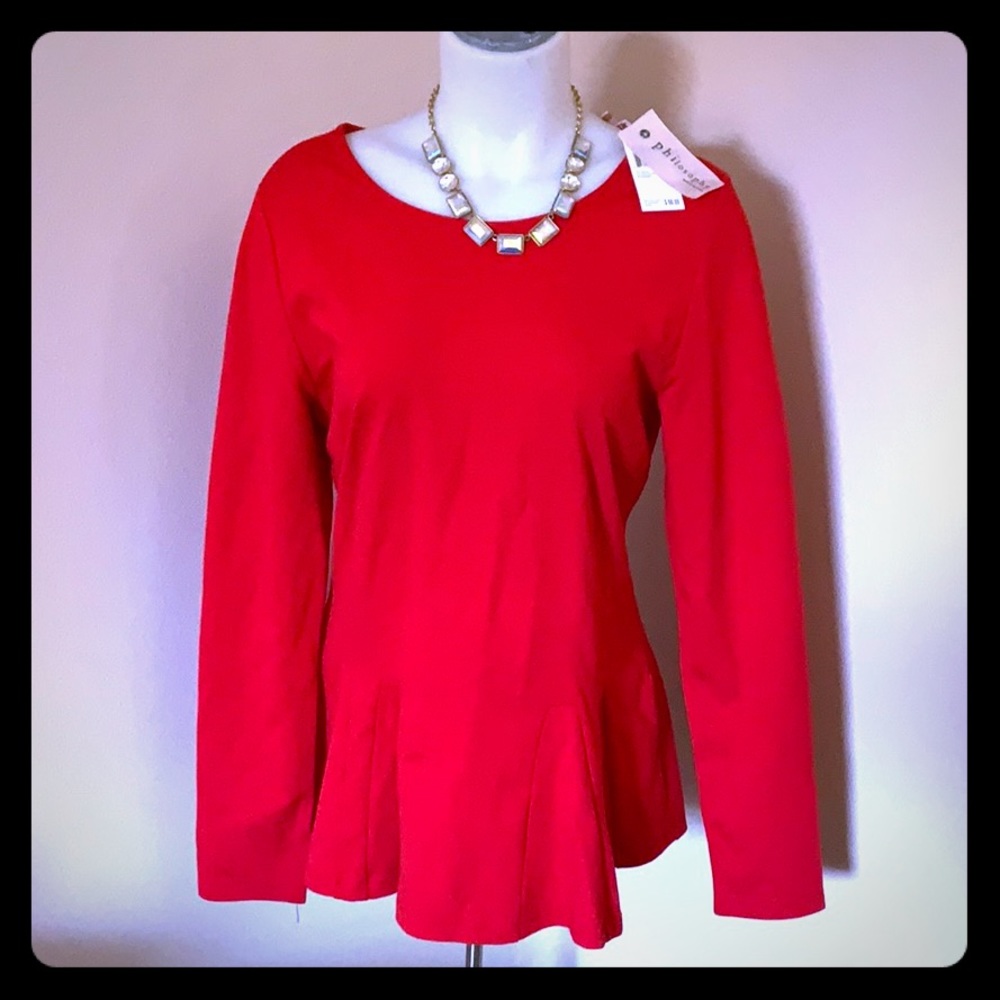 Philosophy Bright Red Long Sleeve Peplum Top